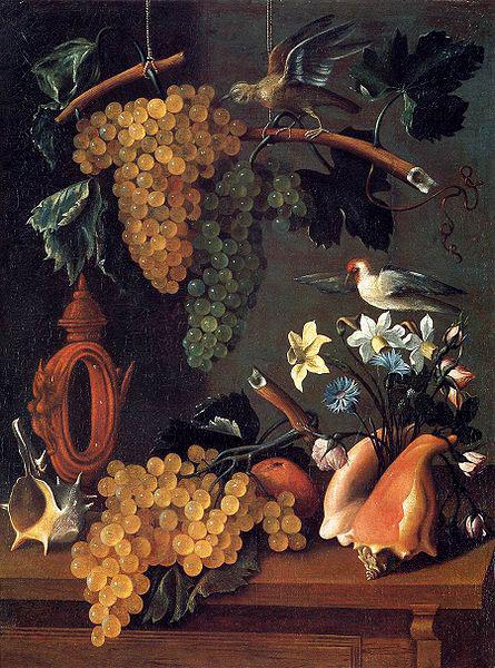Juan de Espinosa Still-Life with Grapes, Flowers and Shells Sweden oil painting art
